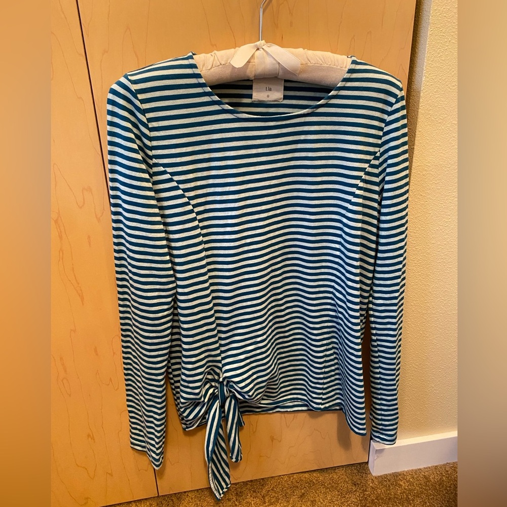 Tie waist long sleeved striped shirt by T.La from Anthropologie